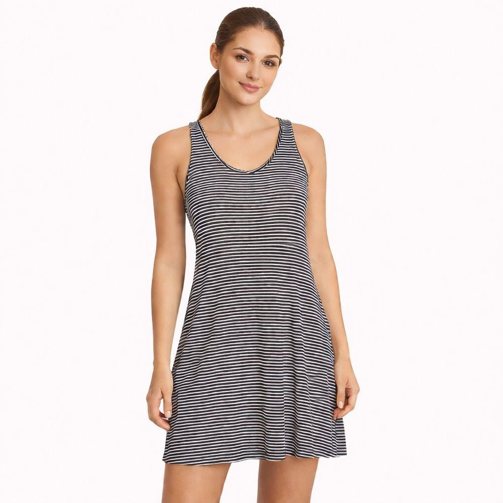 Anthropologie Olive Rue Navy & White Striped Sleeveless Dress Medium